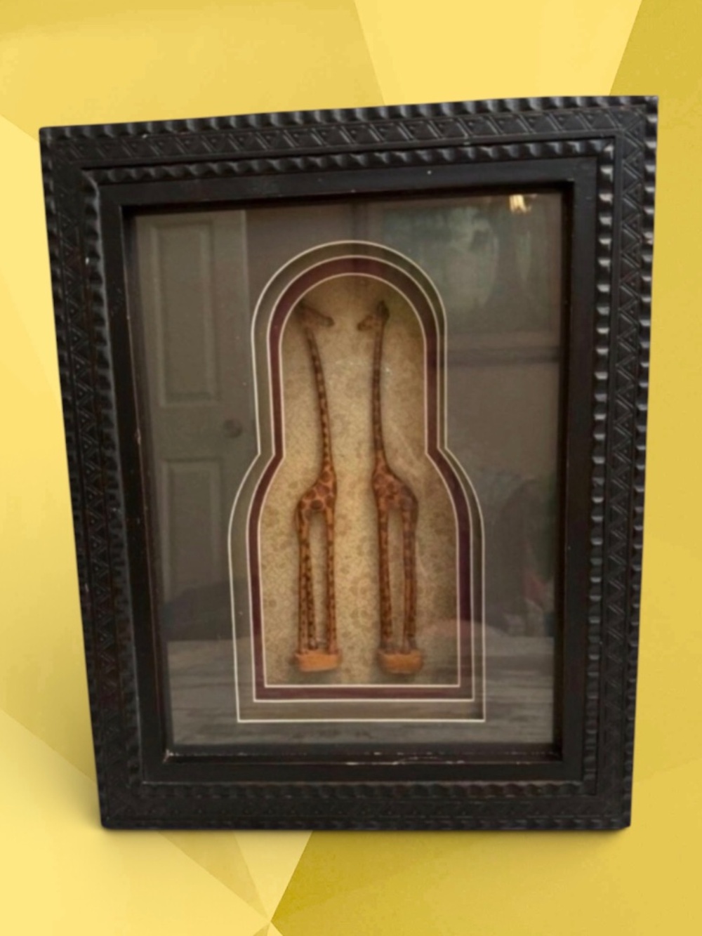 Safari Themed Giraffe Shadow Box with Black Frame Wall Hanging